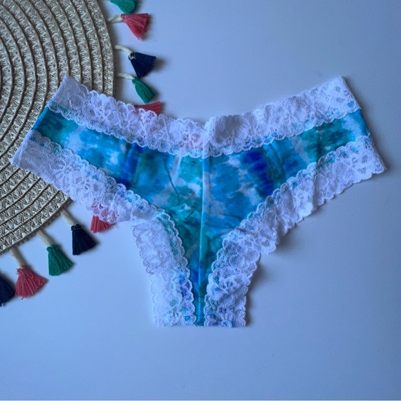 Victoria's Secret Lace Waist Cotton Cheeky Panty Blue Tie Dye Small NEW - Picture 3 of 4